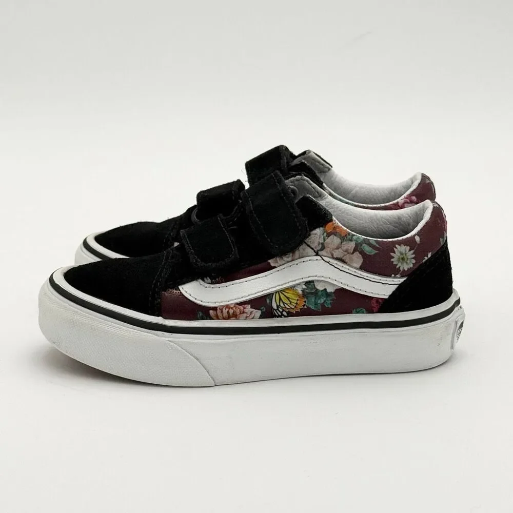 Vans Dark Purple Floral Garden Print Hook and Loop Sneakers - US Little Kids 10.